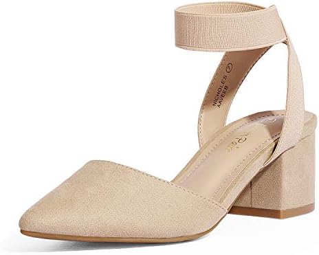 DREAM PAIRS Women's Nude Suede Low Block Chunky Heel Ankle Strap Dress Pumps Shoes Size 8 M US NICHOLES