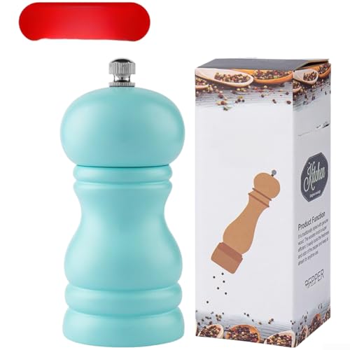 Molinillo de pimienta compacto operado a mano con cuerpo de madera de caucho maciza, sistema de molienda de acero inoxidable de precisión y ajuste ajustable (verde nórdico)