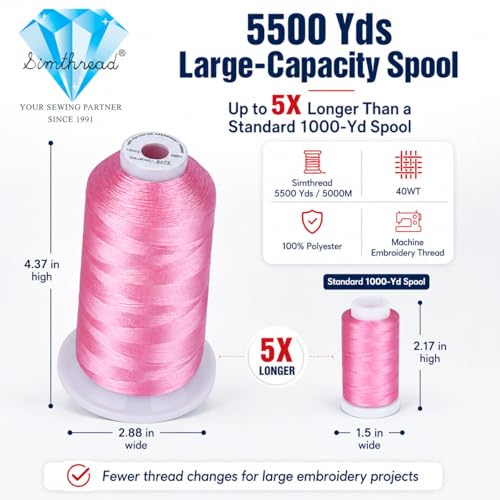 Image of Simthread 5000M 40WT Polyester Embroidery Thread, Soft Pink S072 | 5000M 40WT polyester thread feeds smoothly for machine embroidery, monograms, logos, patches and quilting.