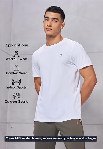 Image of TECHNOSPORT Men's Slim Fit Solid Crew Neck T-Shirt, Cotflex Quick Dry Wrinkle Resistant Polyester Sports Tee for Gym, Running, Training, Sports