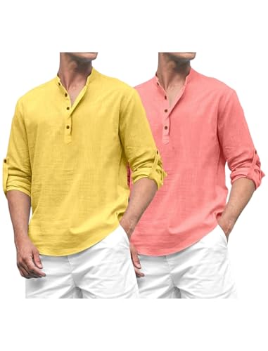 Image of ROYALSCOUT Combo of Men's Solid Cotton Blend Full Sleeve Straight Kurta Shirt (Pack of 2)
