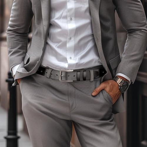 Image of maikun Mens Casual Dress Belt, Mens Leather Black Belt, Casual Wear Jeans Pants