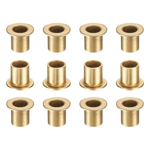 uxcell 12Pcs Flange Sleeve Bearings, 8mm Bore x 10mm OD x 12mm Length, Self-Lubricating Sintered Bronze Bushings
