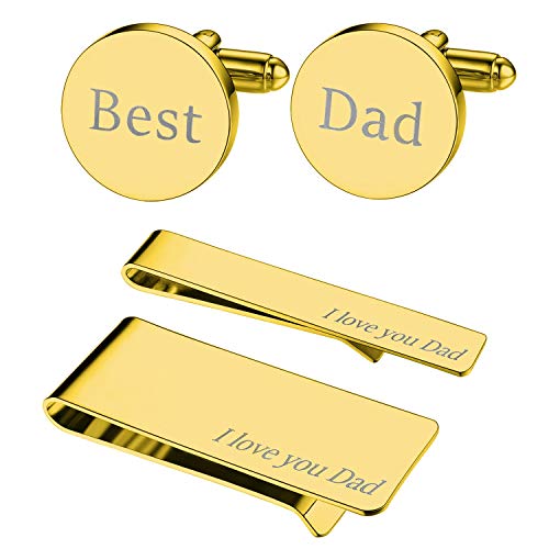 Bodyj4You Cufflinks, Tie Bar, Money Clip - Best Dad I Love You - Gift Fathers Day, Wedding Day From Daughter Son Godson- Goldtone Steel Men's Cuff Links #TOP14