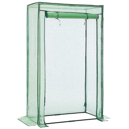 LARMNEE Tomaten Gewächshaus, Tomatengewächshaus Klein, Foliengewächshaus Stabil, Tomatenhaus Balkon, 85 x 45 x 150 cm, mit PE Gitterfolie und Aufrollbaren Türen, Gemüse, Garten, Grün EGN14GH02