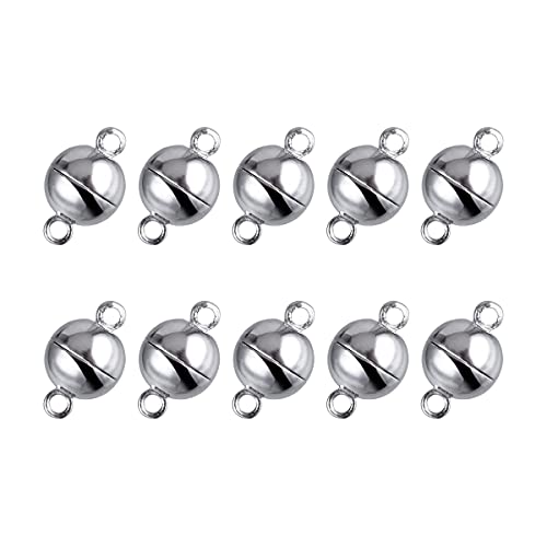 Necklace Clasp, 10 PCS Round Glossy Strong Magnetic Clasp for Jewelry Making (Silver)