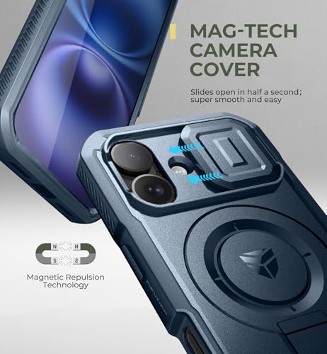 Image of Dexnor for iPhone 16 Case with Slide Camera Cover & Adjustable Kickstand & Built-in Screen Protector,Compatible Wireless Charging Shockproof Bumper Cases Heavy-duty Magnetic Protective Cover,Navy Blue