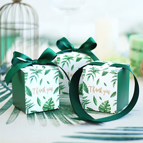 60Pcs Chocolate Candy For Party Wedding You Wrapping Square Supplies Paper Ribbon Snack Container Shower Bowknot Leaf Flower Treat Thank With Gift Favor Green #TOP1