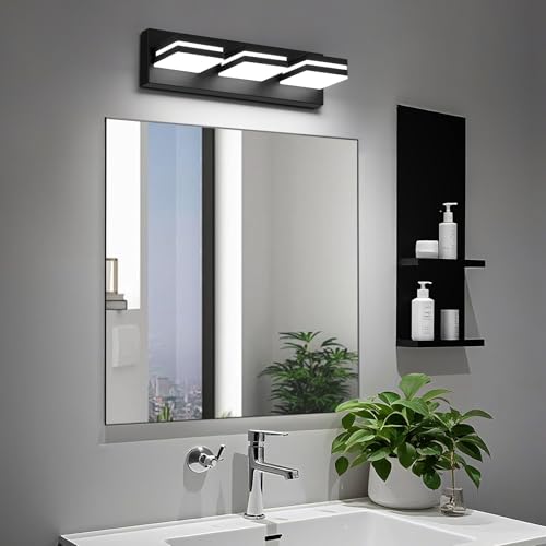 Image of Modern LED Small Black Acrylic Bathroom Lights Fixtures 3-Light