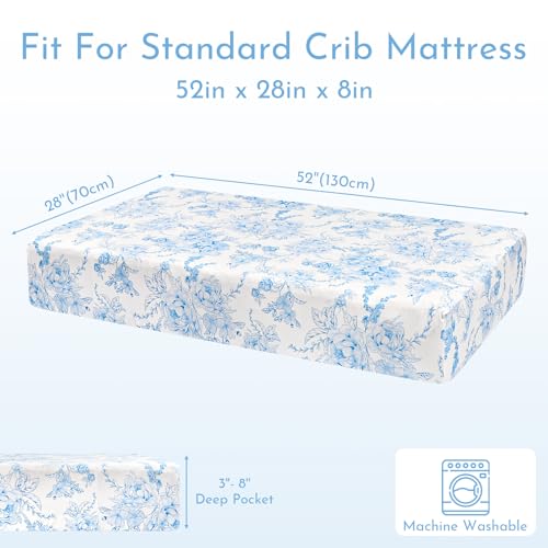 Image of DILIMI Fitted Crib Sheets for Baby Boys and Girls, Ultra-Soft Breathable Baby Crib Sheet Fits Standard Crib and Toddler Mattress, Blue Floral