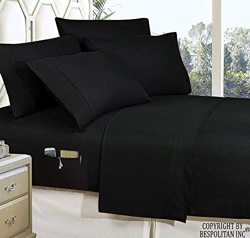 Elegant Comfort Luxury Best, Softest, Coziest 8-Piece Bed-In-A-Bag Comforter Set - Silky Soft Complete Set Includes Bed Sheet Set With Double Sided Storage Pockets, Full/Queen, Black #TOP2