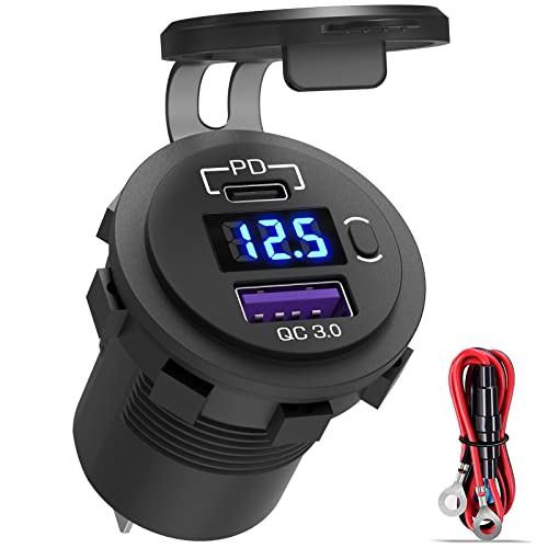 Power Delivery 3.0 USB C Steckdose 12V: Typ C PD & QC 3.0 USB Dose Buchse Einbau 12 Volt KFZ Ladegerät Adapter Zigaretten Stecker mit Schalter LED Voltmeter für Auto Motorrad Boot LKW Wohnwagen RV
