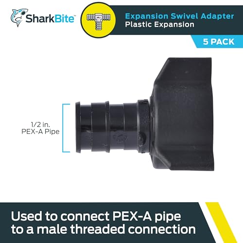 SharkBite 1/2 x 1/2 Inch NPSM Expansion FNPT Swivel Adapter for PEX-A Pipe, Pack of 5, Poly Plumbing Fittings, Female Adapter for PEX-A Tubing, UA526A5