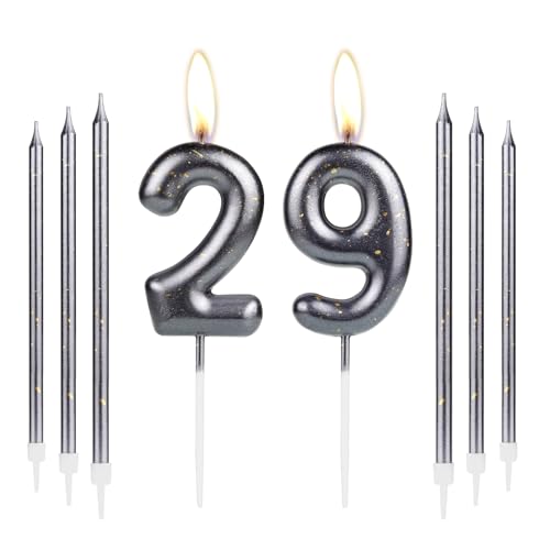 iNINGER Black 29th Birthday Number Candles, Number 29 Candle Cake Cupcake Toppers, Black Long Stick Candles, Birthday Party Wedding Anniversary Decorations
