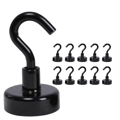 Vipush Magnetic Hooks 10 Pack - 30LB Heavy Duty Cruise Ship Essentials, Extra Strong Neodymium Hooks for Refrigerator, Grill, Travel, Office & Home Hanging | No Drill Magnetic Hooks, Black