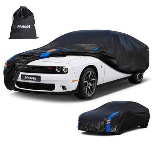 Image of Custom Fit Car Cover for Dodge Challenger (2008-2026), Upgraded Waterproof All Weather Outdoor Auto Cover with Driver Door Zipper & Mirror Pockets, UV /Snow /Dust Protection