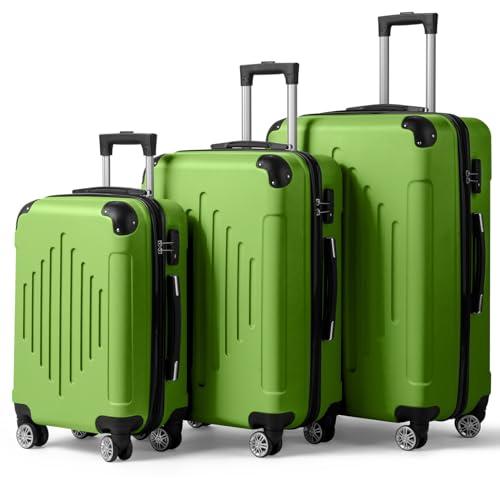 BIVVI 3-in-1 Luggage Sets,Suitcase with Spinner Wheels and TSA Lock,ABS Trolley Case 20In Carry On Luggage 24In 28In Large Suitcase,Lightweight Rolling Suitcase for Men and Women,Green