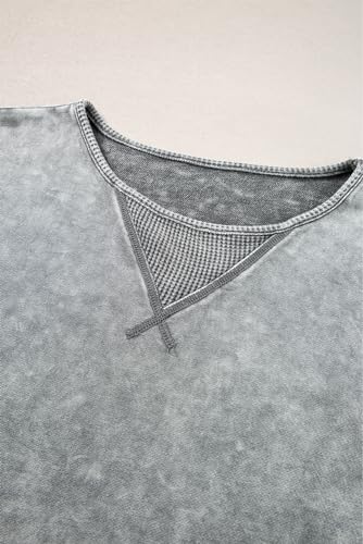 KevaMolly Women's Oversized Tshirts Tops Short Sleeve Philippine Gray Mineral Wash Exposed Seam Drop Shoulder Oversized Tee Tops M