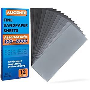 Aucenix 12PCS Sandpaper, 120 to 2000 Mixed Grits Assorted Sanding Paper Pack for Wood, Fine & Coarse Wet & Dry…