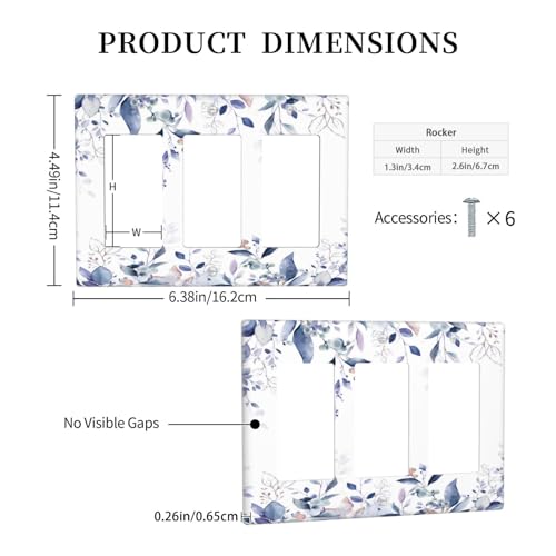 Decorative Outlet Covers Rustic Ink Blue Eucalyptus Leaves Sage leaf 3 Gang Outlet Cover Wall Plate Triple Rocker Light Switch Cover Plate Switch Plate Covers for Bedroom Home Decor