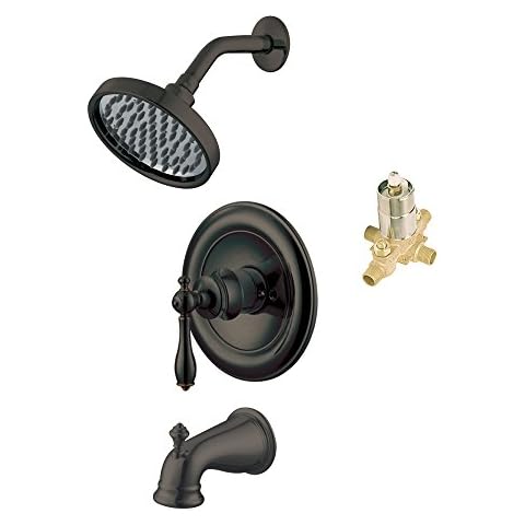 Aqueous KTS-305030BB Shower Kit with Trim, Sunflower Showerhead, Tub Spout with Diverter, and Rough-in Valve, Brushed Bronze Cover