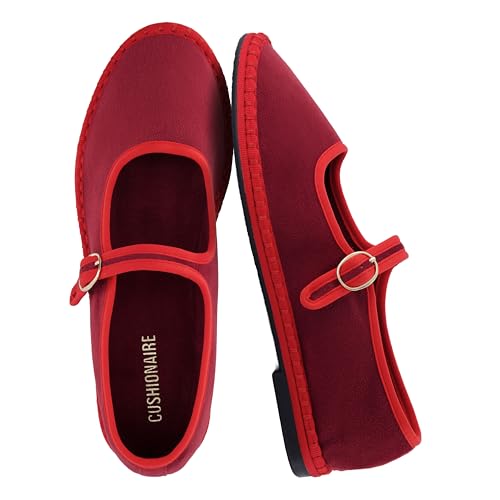 CUSHIONAIRE Missy Mary Jane Ballet Flats for Women Breathable Lightweight Mesh Womens Flats with Adjustable Buckle and Cushioned Memory Foam RED/RED 8