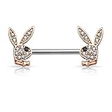 Schraubverschluß Tapsi´s Coolbodyart® Brustpiercing Edelstahl Chirurgenstahl 316L 14mm Zirkonia Playboy Bunny Rose Gold