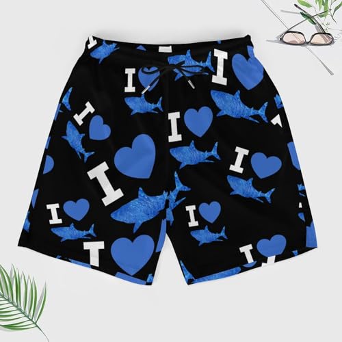 I Love Sharks Beach Shorts for Men Swim Trunks Quick Dry Swim Shorts with Compression Liner Pocket3