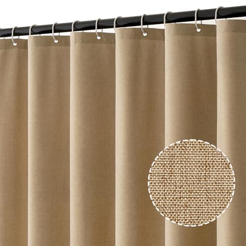 MIULEE Rideau de Douche en Lin Texturé 120x200 cm Kaki, Hôtel de Luxe Lourd Imperméable, Anti-moisissure Tissu Lavable pour Salle de Bain avec 8 Anneaux