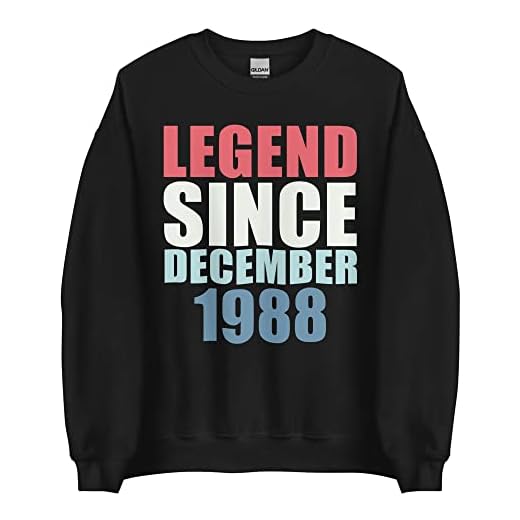 Leyenda desde diciembre de 1988 34 Cumpleaños Sudadera, Negro, XXXL