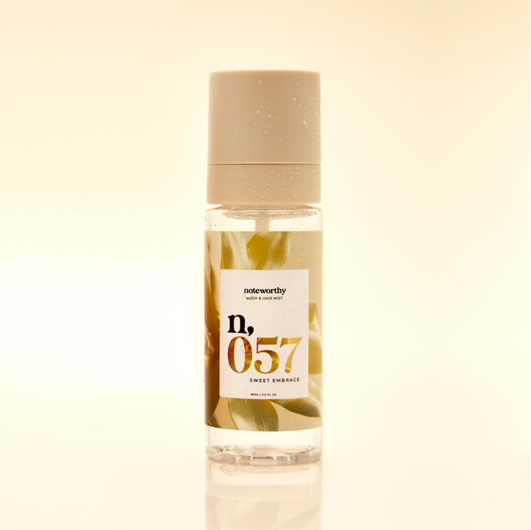 Noteworthy n,057 Sweet Embrace Body Mist Vanilla, Passionfruit & Tonka Bean | Cozy Skin Musks | Light Everyday Fragrance Mist for Women & Men Warm, Sweet & Comforting Scent
