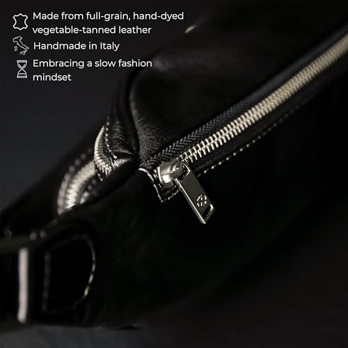 Image of Time Resistance Leather Waist Pack - Belly Bag, Belt Bag, Fanny Pack - Handmade in Italy (Black)