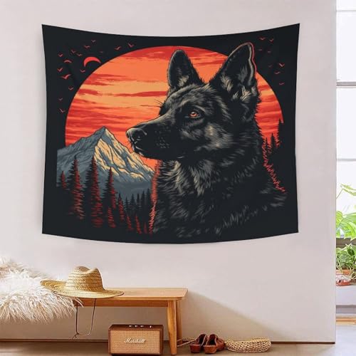 Tapisserie berger allemand 3D grand format tissu pour cacher mur abîmé