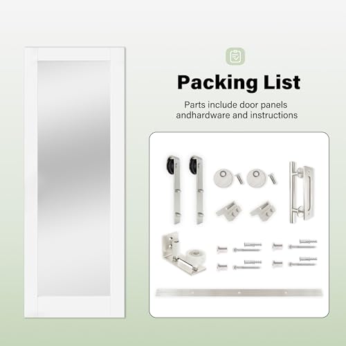 Image of 32 inch x 80 inch Presembled Barn Door with 72 inch Track Kit, Top 6-Lites Clear Glass Bottom MDF Solid Core Panel Sliding Barn Door for Closet Kitchen Bedroom Pantry, Nickel-Plated Hardware Kit, Easy to Install