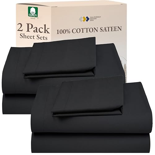 Image of California Design Den 100% Cotton Pack of 2 Twin XL Sheet Sets, Soft Extra Long Twin Bed Sheets, 12 inch Pocket Sheets, Twin XL Sheets Sateen, Dorm Essentials for Guys - Dark Grey (Black Tone)