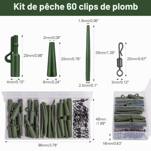 Realure 60 Pcs Clip Plomb Carpe, Clip Plomb Peche a Carpe Noir – vue 2