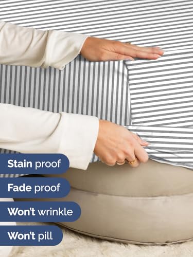 Image of Extra Deep Twin Fitted Sheet - Single Fitted Sheet Only - Grey Stripes | Easily Fits 18 inch to 24 inch Mattress, Soft, Wrinkle Free, Breathable & Comfy, Extra Deep Pockets Hotel Luxury Fitted Sheet