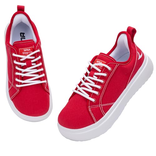 Image of Womens Wide Toe Box Shoes Walking Sneakers Slip On Canvas Shoes Comfortable Platform Shoes for Casual Red US 7