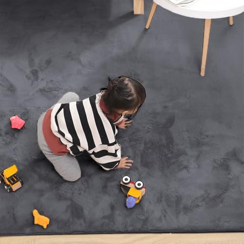 Image of Super Soft Rabbit Fur Silk Wool Carpet Thick and Washable Area Rug for Living Room and Bedroom (Dark Grey, 4 x 6 Feet)