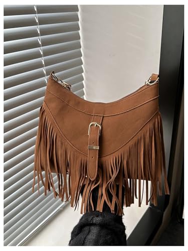 MakeMeChic Women's Faux Suede Crossbody Bag Fringe Adjustable Strap Handbag Purse2