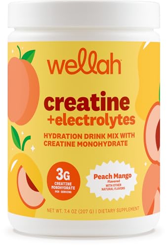 Image of Wellah Creatine + Electrolytes Powder (Peach Mango) 30 Servings | Hydration Drink Mix with 3g of Creatine Monohydrate