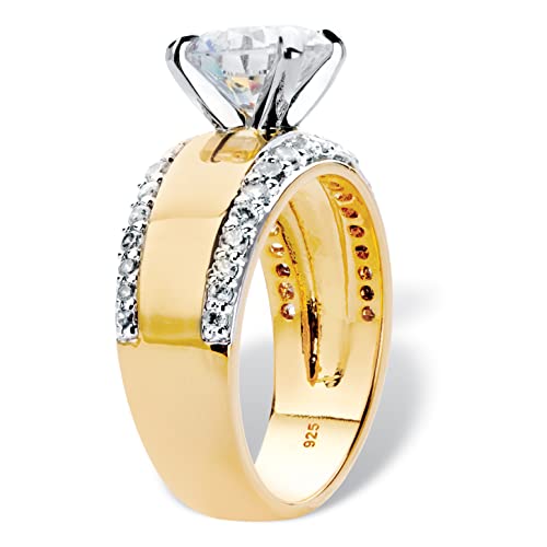 PalmBeach Yellow Gold-plated Sterling Silver Round Cubic Zirconia Brushed Band Engagement Ring Sizes 6-102