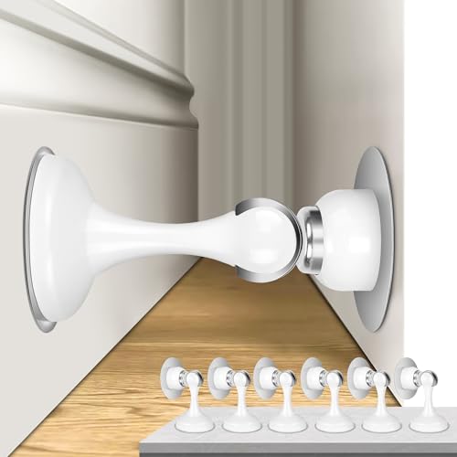 Profasion Magnetic Door Stoppers 6 Pack, Stainless Steel Door Stops for Wall and Floor Mounting, Door Holder Keep Door Open, No Drilling Door Stop with 3D Adhesive Tapes, White