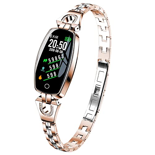 TimeTech Fitness Tracker Smart Bracelet for Women Health & Fitness Smartwatch Heart Rate Blood Pressure Pedometer Message Notification Workout Tracker Sleep Monitor Fitness Watches (Rich Gold)