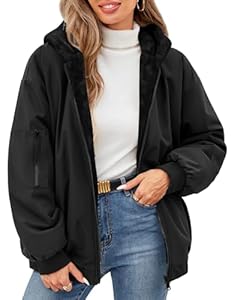 Vancavoo Winterjacke Damen Warm Fleece Gefütterter Wintermantel Winter Sweatjacke Kurz Mantel Puffer Jacke Fleecejacke Kapuzenpullover mit Kapuze für Teenager Mädchen,Schwarz,XL