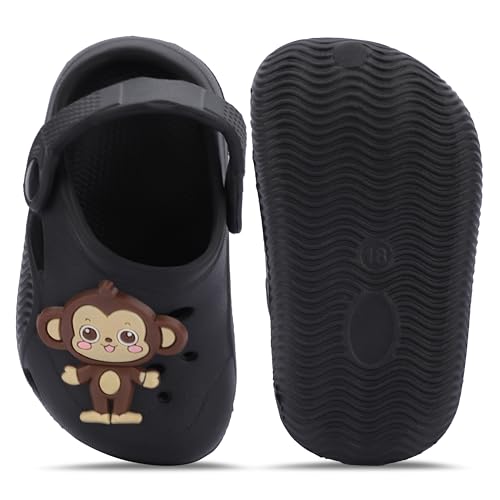Image of GIMME ! Little Monkey, Toddler Clogs Slippers, 12 Months to 6 Years, Baby Boy, Waterproof, Lightweight, Cute Cartoon Fun Charms, Pink, Non-Slip Sole
