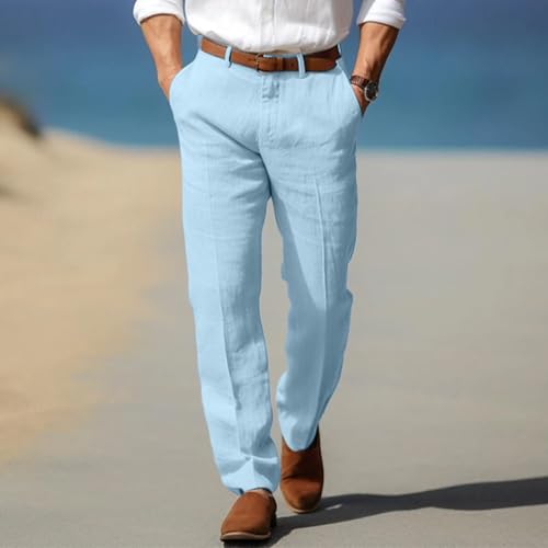 Men's Casual Pants Linen Solid Color Wide Leg Lightweight Breathable Trousers Loose Fit Business Summer Beach Lounge Pants2