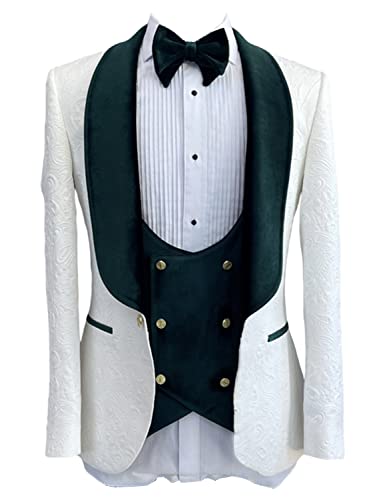 Men's Suit Three Pieces Shawl Lapel Tuxedos Jacquard Jacket+ Velvet Vest+Pants4