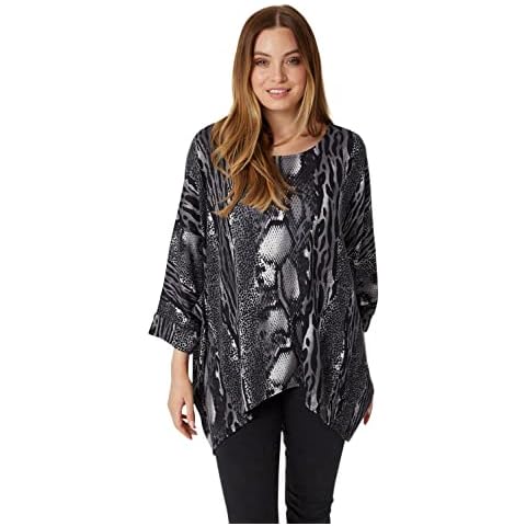 Izabel London Snake Print Oversized Top for Women UK with Round Neck Long Sleeves and Hip Length fit. Grey Cover