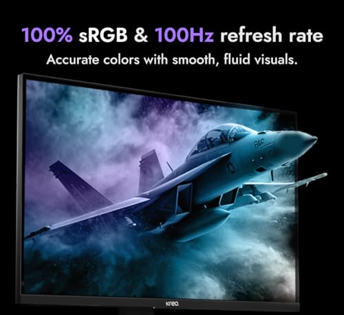 Image of Kreo Obsidian 27I100Q 27″ QHD IPS Monitor | 2560x1440, Factory sRGB Calibrated, 100Hz, Height Tilt, HDMI + DP | Eye Care Productivity Display